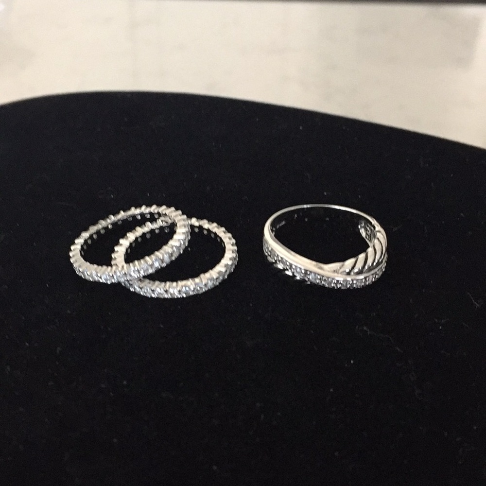 3 silvertone cubic zirconia costume rings